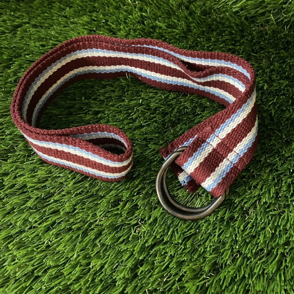 Maroon Blue White Stripe Youth D-Ring Belt Unisex Classic‎ Preppy Multicolored